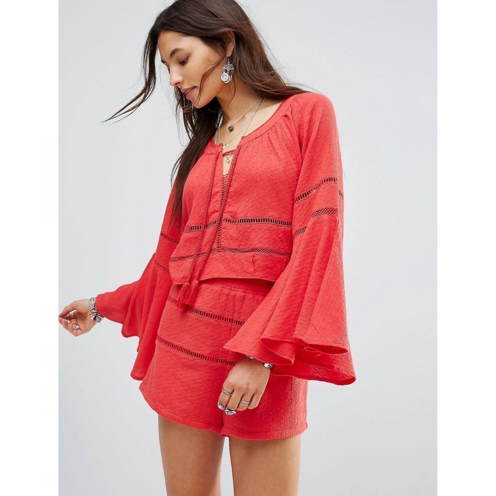 Free People Mi Corazon High Waisted Boho Shorts, Poppy Red - Size M
